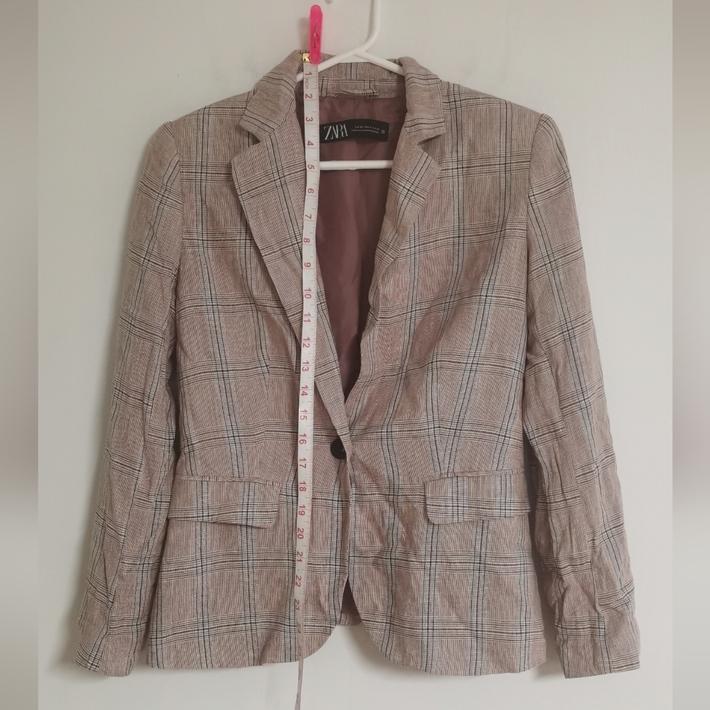 Zara Women's Plaid Pink Long Sleeve Single Button Blazer Jacket Size 4 - Picture 5 of 7